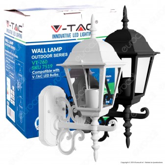 V-Tac VT-760 Portalampada da Giardino Wall Light da Muro per Lampadine E27 - SKU 7520 / 7519