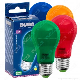 Duralamp Goccia Color Lampadina LED E27 6W Bulb A55 Colorata per Impieghi Speciali