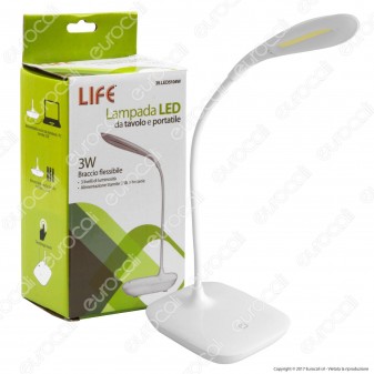 Life Lampada da Tavolo LED 3W Touch Dimmerabile Alimentazione USB o Batteria