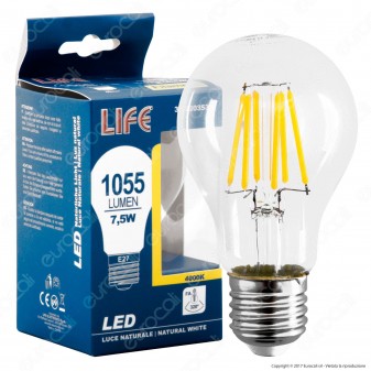 Life Lampadina LED E27 7,5W Bulb A67 Filamento