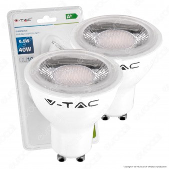 V-Tac VT-2108D Duo Pack Confezione 2 Faretti LED GU10 6,5W Spotlight Dimmerabile - SKU 7306 / 7307 / 7308