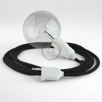 Creative Cables Snake Lampada Multiuso con Portalampada per Lampadine E27 - Cavo Cotone Nero