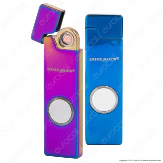 Silver Match Accendino USB in Metallo Antivento Ricaricabile 2 Colorazioni - 1 Accendino