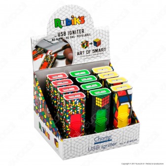 Champ Rubik's Accendino USB Ricaricabile Antivento - Box di 12 Accendini