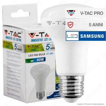 V-Tac PRO VT-263 Lampadina LED E27 8W Bulb Reflector Spot R63 Chip Samsung - SKU 141