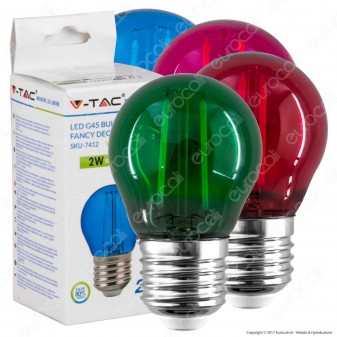 V-Tac VT-2132 Lampadina LED E27 2W MiniGlobo G45 Colorata Filament - SKU 7410 / 7411 / 7412 / 7413
