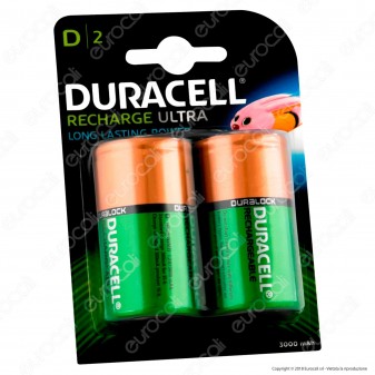 Duracell Ultra Torcia D 3000mAh Pile Ricaricabili - Blister 2 Batterie 