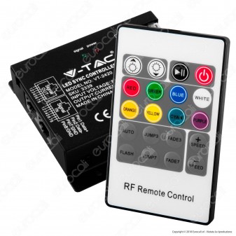 V-Tac VT-2420 Controller Dimmer Sync Connesione RJ45 per Strisce LED RGB con Telecomando 3x 8A - SKU 3339