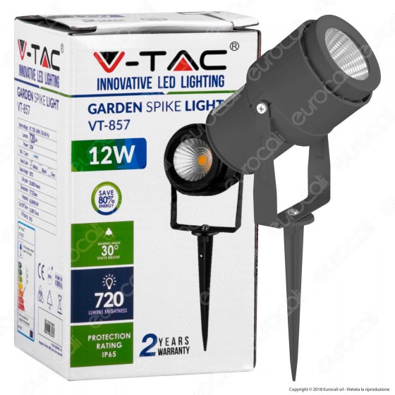 V-Tac VT-857 Faretto LED COB da Giardino 12W con Picchetto  - SKU 7550 / 7551 / 7552