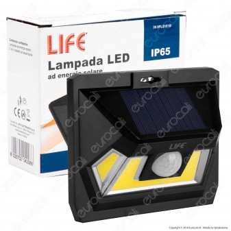 Life Lampada LED da Muro 7W con Pannello Solare e Sensore di Movimento Colore Nero - mod. 39.9PLS101B