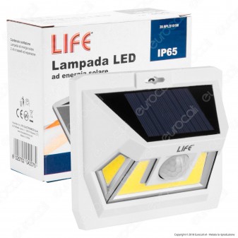Life Lampada LED da Muro 7W con Pannello Solare e Sensore di Movimento Colore Bianco - mod. 39.9PLS101W