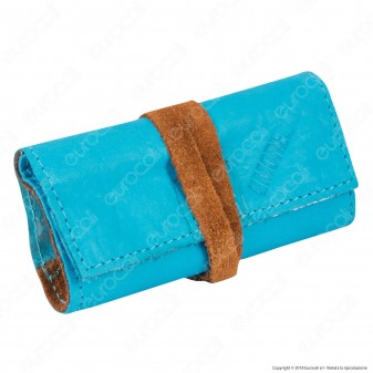 Il Morello Pocket Mini Portatabacco in Vera Pelle Colore Azzurro e Marrone