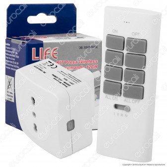 Life Kit Presa Wireless Bivalente e Spina 16A con Radiocomando da 12 Canali - mod. 38.1040401K
