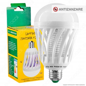 Zanzara Killer 2in1 Lampadina LED E27 9W Bulb con Luce Bianca + Luce Blu Attira ed Elimina Zanzare 