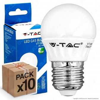 10 Lampadine LED V-Tac VT-1830 E27 4W MiniGlobo G45 - Pack Risparmio