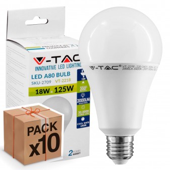 10 Lampadine LED V-Tac VT-2218 E27 18W Bulb A80 - Pack Risparmio