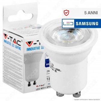 V-Tac PRO VT-232 Lampadina LED GU10 MR11 2W Faretto Spotlight Chip Samsung 38° - SKU 869 / 870 / 871