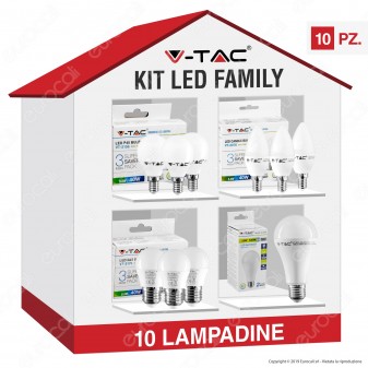 V-Tac Kit LED Family Risparmio - 10 Lampadine E14 e E27 da 5,5W a 15W