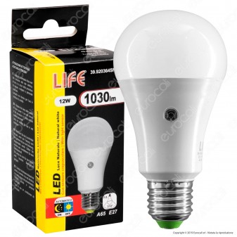 Life Lampadina LED E27 12W Bulb A65 con Sensore Crepuscolare - mod. 39.920364SN