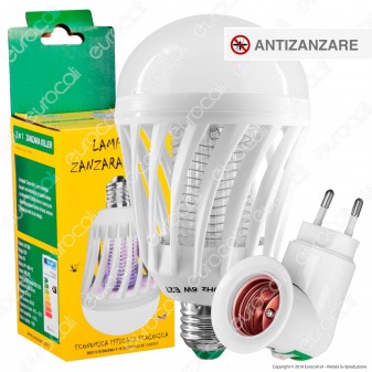 Kit Lampadina LED E27 9W Zanzara Killer 2in1 + Portalampada Attacco E27