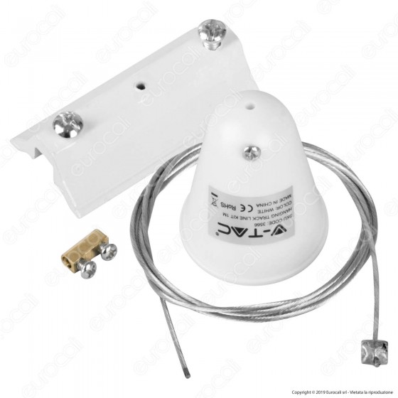 V-Tac Kit Sospensione Singola in Acciaio per Track Light a Binario Colore Bianco - SKU 3566