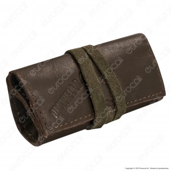 Il Morello Pocket Mini Portatabacco in Vera Pelle Colore Marrone Scuro e Verde Militare