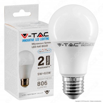 V-Tac VT-2219 Lampadina LED E27 9W Bulb A60 con Sensore di Movimento