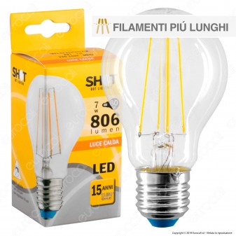 Bot Lighting Shot Lampadina LED E27 7W Bulb A60 Filamento Extra-Lungo