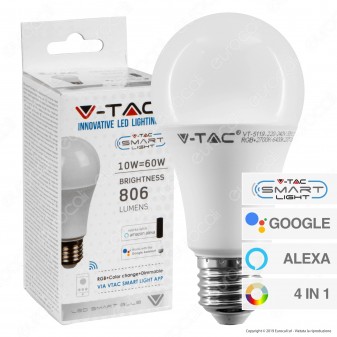 V-Tac Smart VT-5119 Lampadina LED Wi-Fi E27 10W Bulb A60 RGB+W