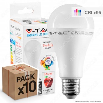 10 Lampadine LED V-Tac VT-2217 E27 17W Bullb A65 CRI ≥95 - Pack Risparmio