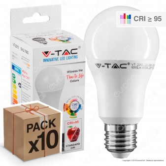 10 Lampadine LED V-Tac VT-2212 E27 12W Bullb A60 CRI ≥95 - Pack Risparmio