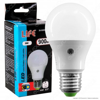 Life Lampadina LED E27 9W Bulb A60 con Sensore Crepuscolare - mod. 39.920363SC / 39.920363SN / 39.920363SF