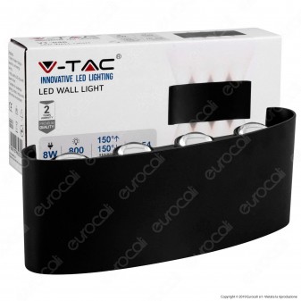 V-Tac VT-848 Lampada da Muro Wall Light Nera con 8 LED COB 8W - SKU 8619 / 8620