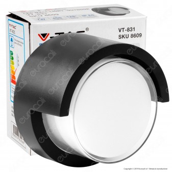 V-Tac VT-831 Lampada LED da Muro 7W Wall Light Colore Nero Forma Rotonda - SKU 8609
