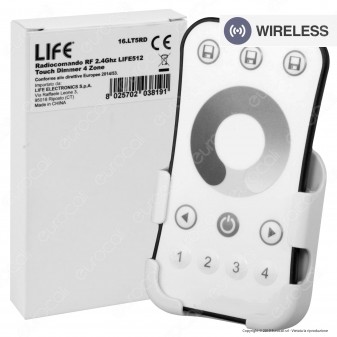 Life Radiocomando RF 2.4Ghz Touch Dimmer 4 Zone per Strisce LED Monocolore - mod. 16.LT5RD