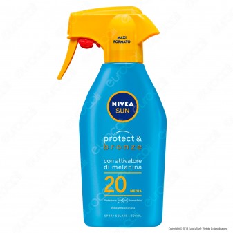 Nivea Sun Spray Trigger Latte Solare Protect & Bronze con Attivatore di Melanina FP 20 - Flacone da 300ml