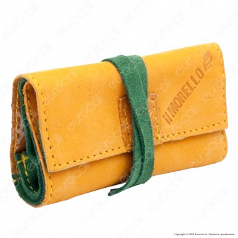 Il Morello Pocket Mini Portatabacco in Vera Pelle Colore Giallo e Verde Scuro
