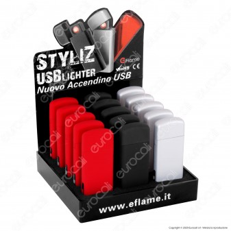 G-Flame Accendino USB Antivento Ricaricabile - Box da 15 Accendini (Rosso - Nero - Argento)