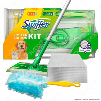 Swiffer Kit Limited Edition Scopa con 8 panni catturapolvere e Manico Duster con 1 Piumino