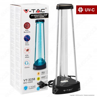 V-Tac VT-3238 Germicidal Lamp with Ozone Lampada UV 38W Antibatterica con Ozono da Interno - SKU 11203