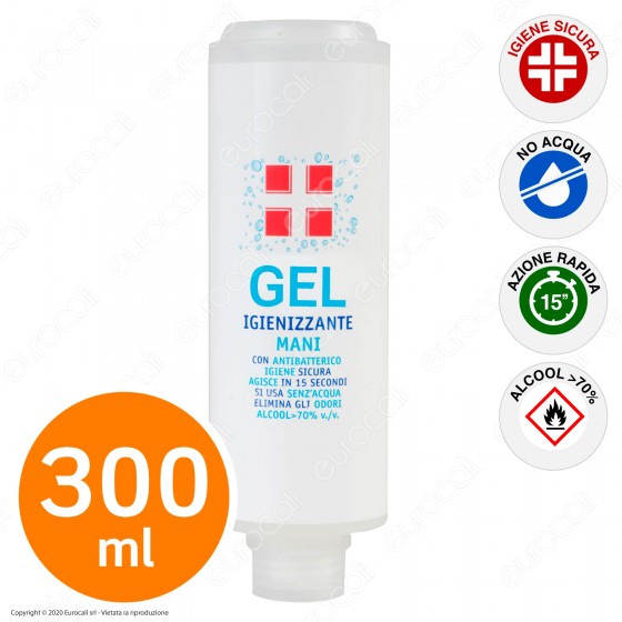 Ricarica per Dispenser a Muro Flacone Gel Alcool ≥ 70% Igienizzante Mani con Antibatterico - 300ml