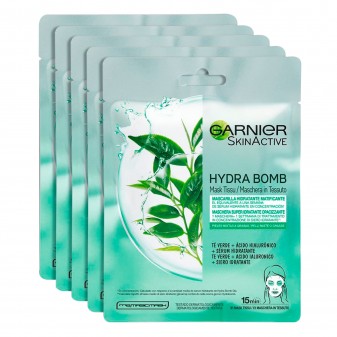 Garnier Skin Active Maschera in Tessuto Hydra Bomb Tè Verde - Confezione da 5 pezzi