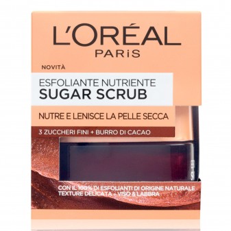 L'Oréal Paris Sugar Scrub Viso e Labbra Esfoliante Nutriente con Burro di Cacao