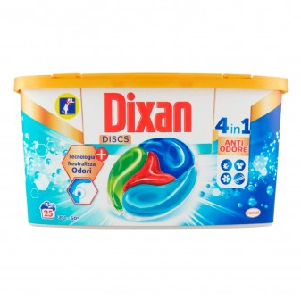 Dixan Discs Azione Anti Odore 4in1 Detersivo per Lavatrice - Confezione da 25 Capsule