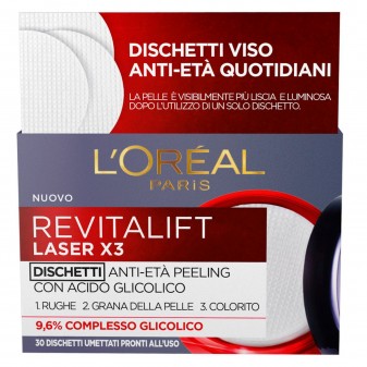  L'Oréal Paris Revitalift Laser X3 Dischetti Umettati Trattamento Effetto Peeling Viso con Acido Glicolico al 9,6%