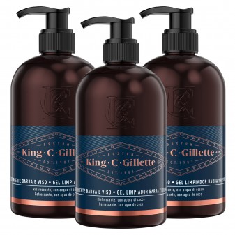 King C Gillette Detergente Barba e Viso con Olio di Argan e Olio di Cocco - Confezione da 3