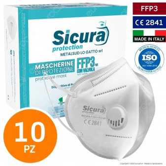 Sicura Protection 10 Mascherine Protettive Filtranti Monouso Protezione Certificata FFP3 con
