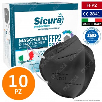 Sicura Protection 10 Mascherine Protettive Colore Grigio Monouso con Fattore di Protezione Certificato FFP2 NR in TNT