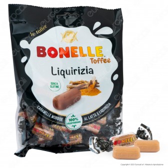 Caramelle Bonelle Toffee Morbide al Latte e Liquirizia Senza Glutine per Vegetariani - Busta da 150g