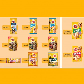 Pedigree Kit Snack e Biscotti Misti per Cani di Taglia Media - Scatola con 11 Confezioni